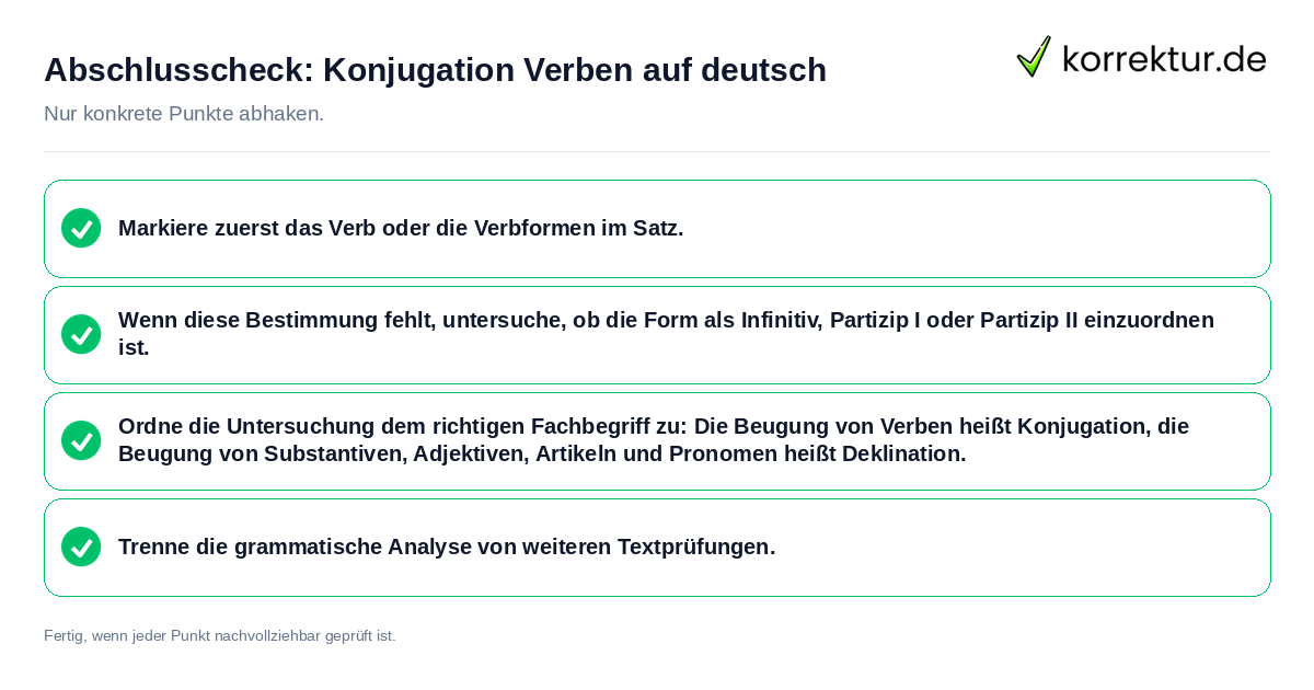 Konkreter Abschlusscheck zu Konjugation Verben auf deutsch