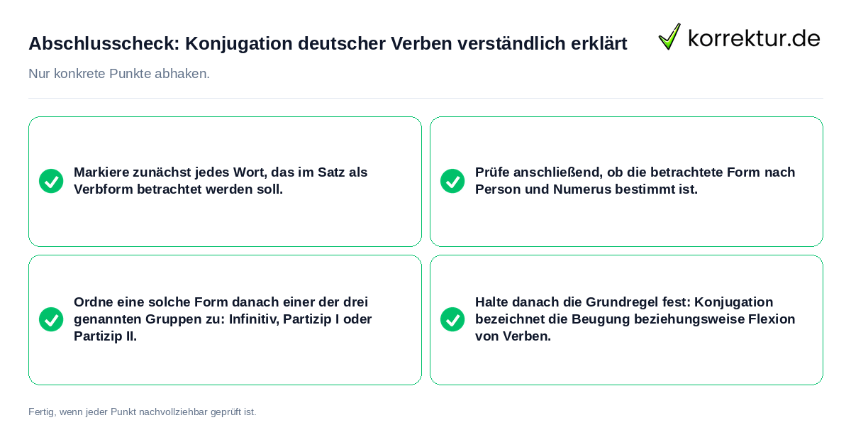 Abschlusscheck: Konjugation deutscher Verben verständlich erklärt Konkreter Abschlusscheck zu Konjugation deutscher Verben verständlich erklärt