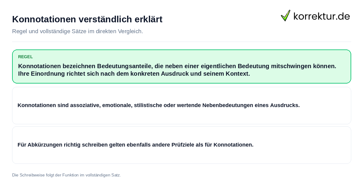 Konkrete Regel und vollständige Beispielsätze zu Konnotationen verständlich erklärt