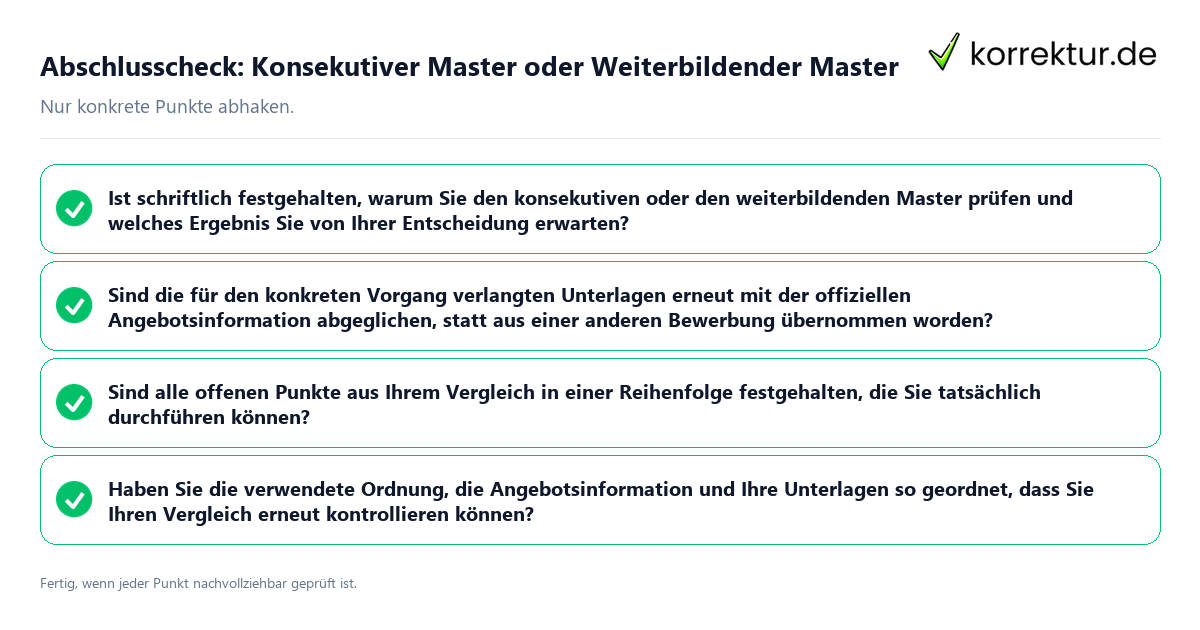Konkreter Abschlusscheck zu Konsekutiver Master oder Weiterbildender Master