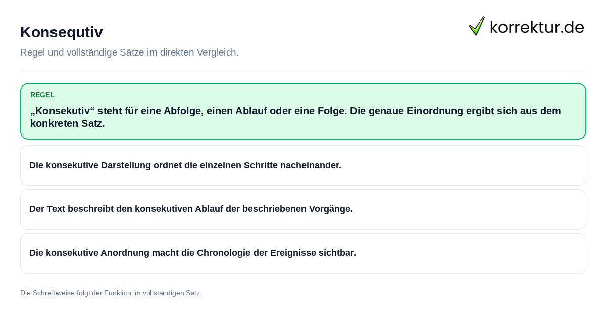 Konkrete Regel und vollständige Beispielsätze zu Konsequtiv