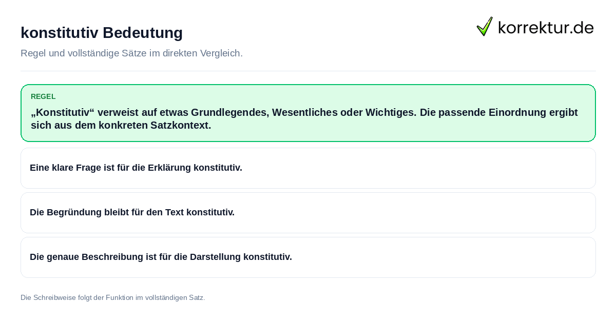 Konkrete Regel und vollständige Beispielsätze zu konstitutiv Bedeutung