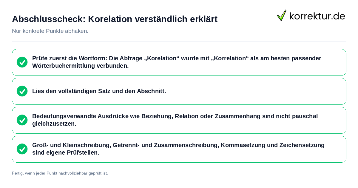 Konkreter Abschlusscheck zu Korelation verständlich erklärt