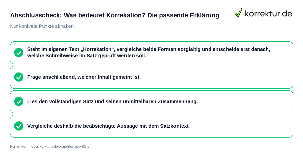 Konkreter Abschlusscheck zu Was bedeutet Korrekation? Die passende Erklärung