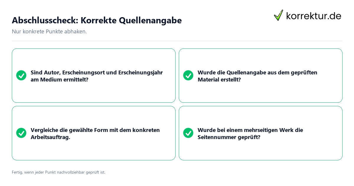 Abschlusscheck: Korrekte Quellenangabe Konkreter Abschlusscheck zu Korrekte Quellenangabe