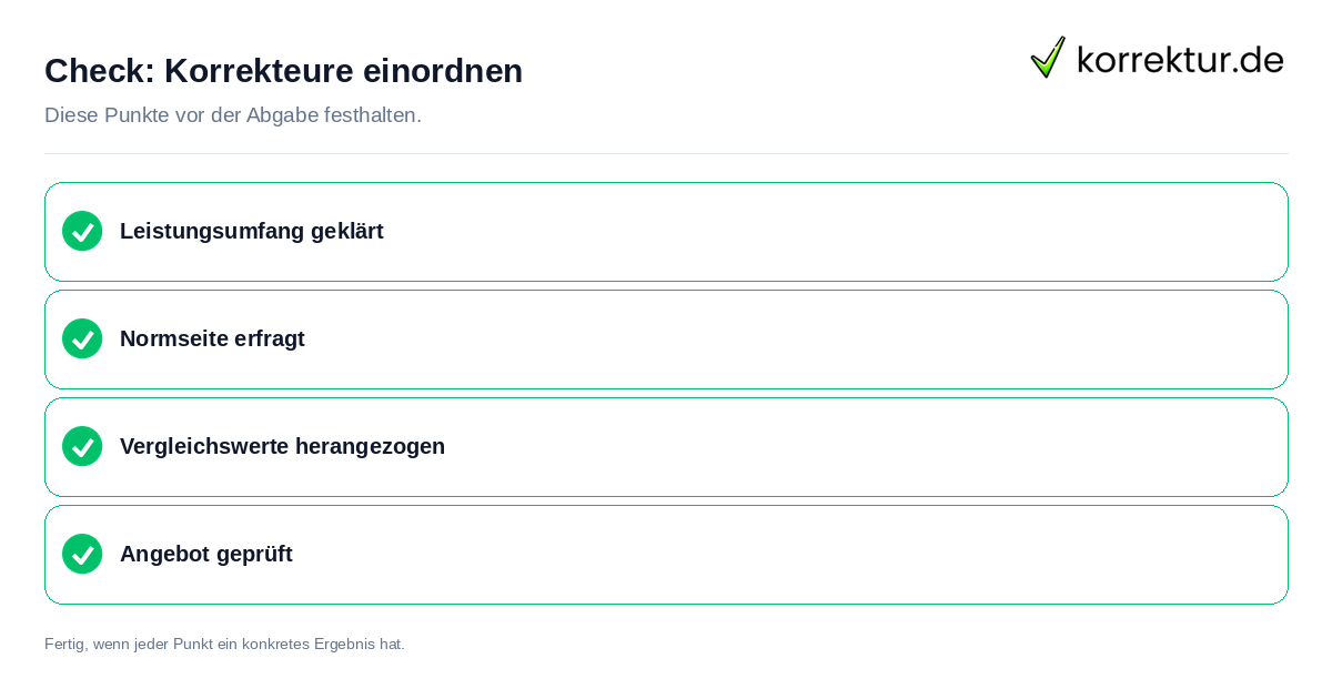 Korrekteure einordnen: Prüfliste mit vier Punkten