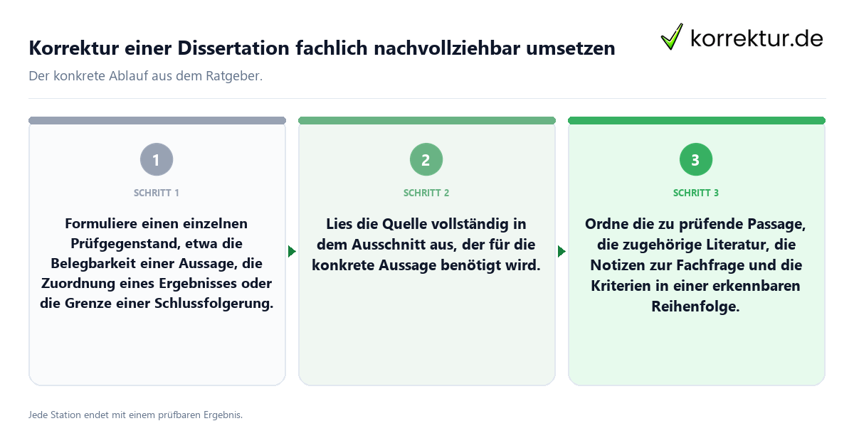 Konkrete Schritte zu Korrektur einer Dissertation fachlich nachvollziehbar umsetzen
