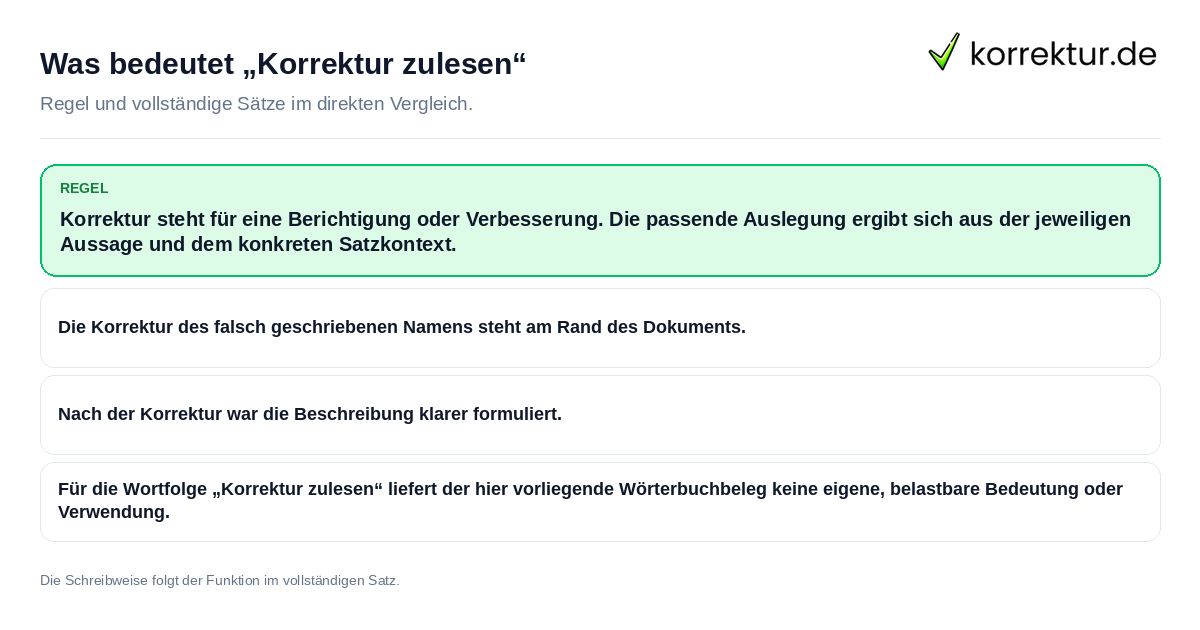 Konkrete Regel und vollständige Beispielsätze zu Was bedeutet „Korrektur zulesen“