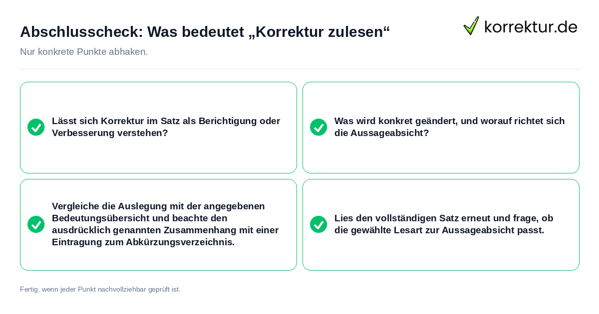 Konkreter Abschlusscheck zu Was bedeutet „Korrektur zulesen“