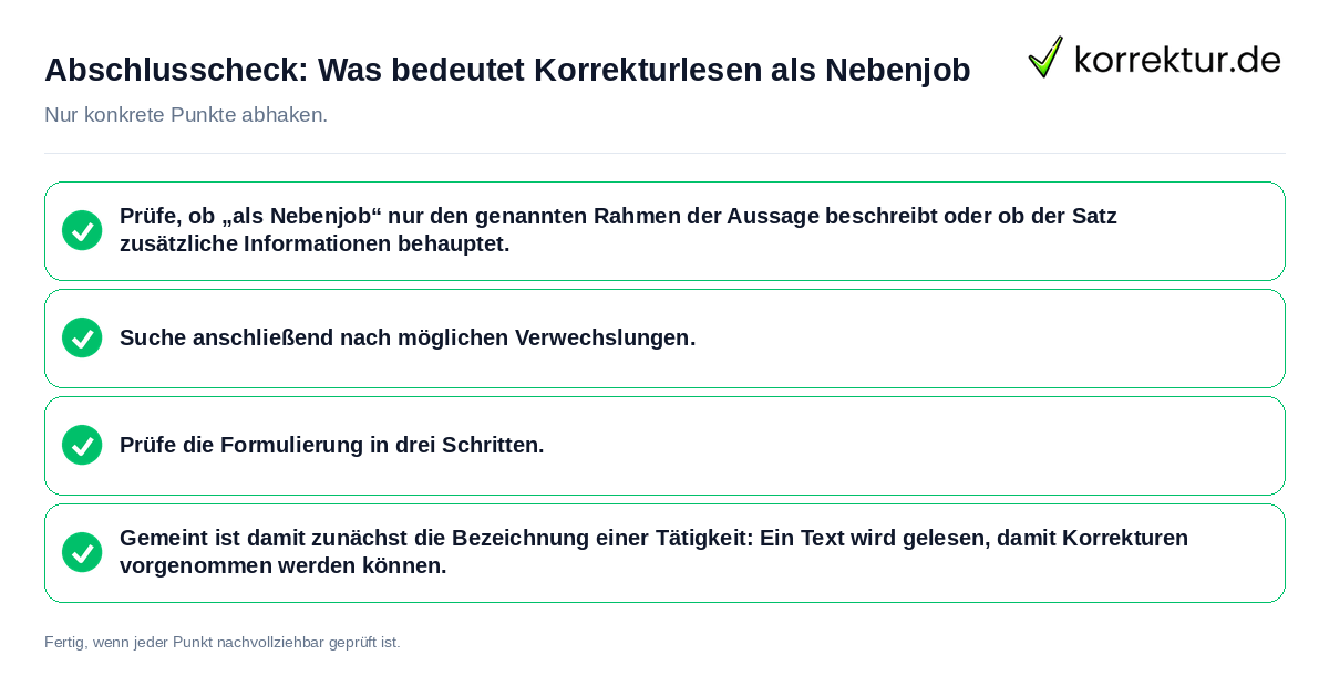 Konkreter Abschlusscheck zu Was bedeutet Korrekturlesen als Nebenjob