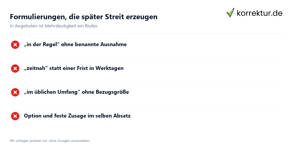 ausschreibungsunterlagen angebote: Formulierungen, die später Streit erzeugen ausschreibungsunterlagen angebote: Angebotslektorat: mehrdeutige Formulierungen