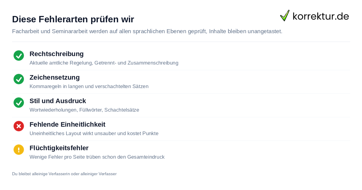 Diese Fehlerarten prüfen wir Korrekturlesen Facharbeit und Seminararbeit: Worauf Lektoren achten
