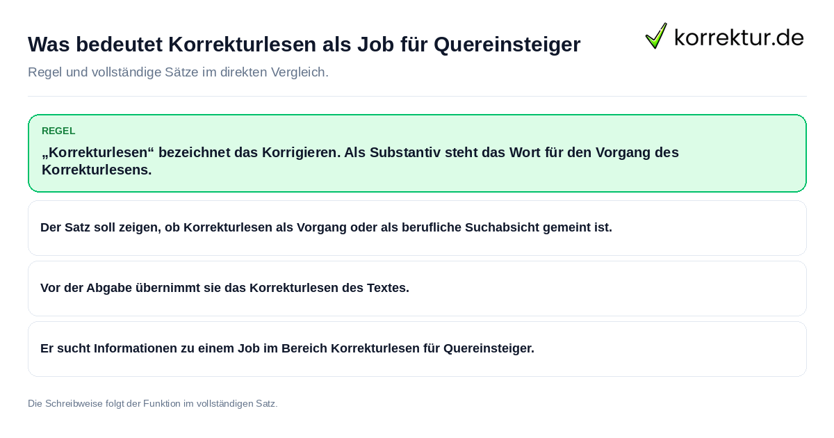 Konkrete Regel und vollständige Beispielsätze zu Was bedeutet Korrekturlesen als Job für