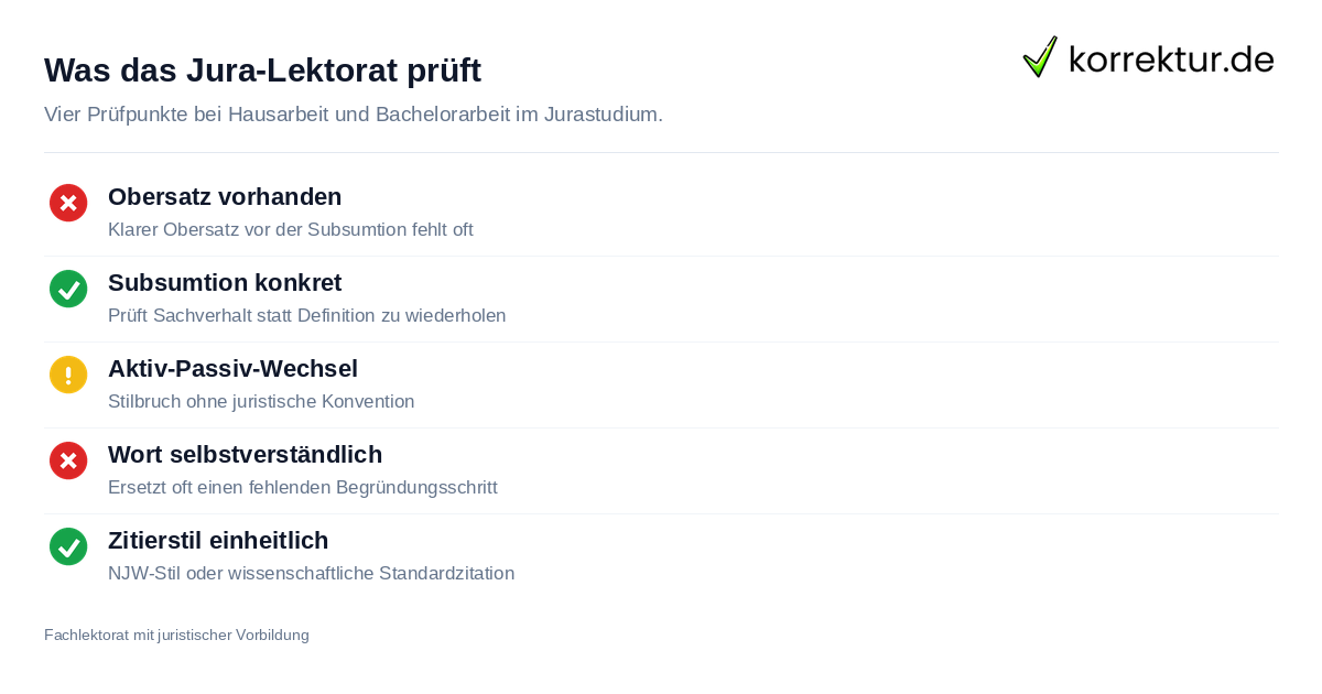 Was das Jura-Lektorat prüft Jura-Lektorat prüft Gutachtenstil bei Hausarbeit und Bachelorarbeit