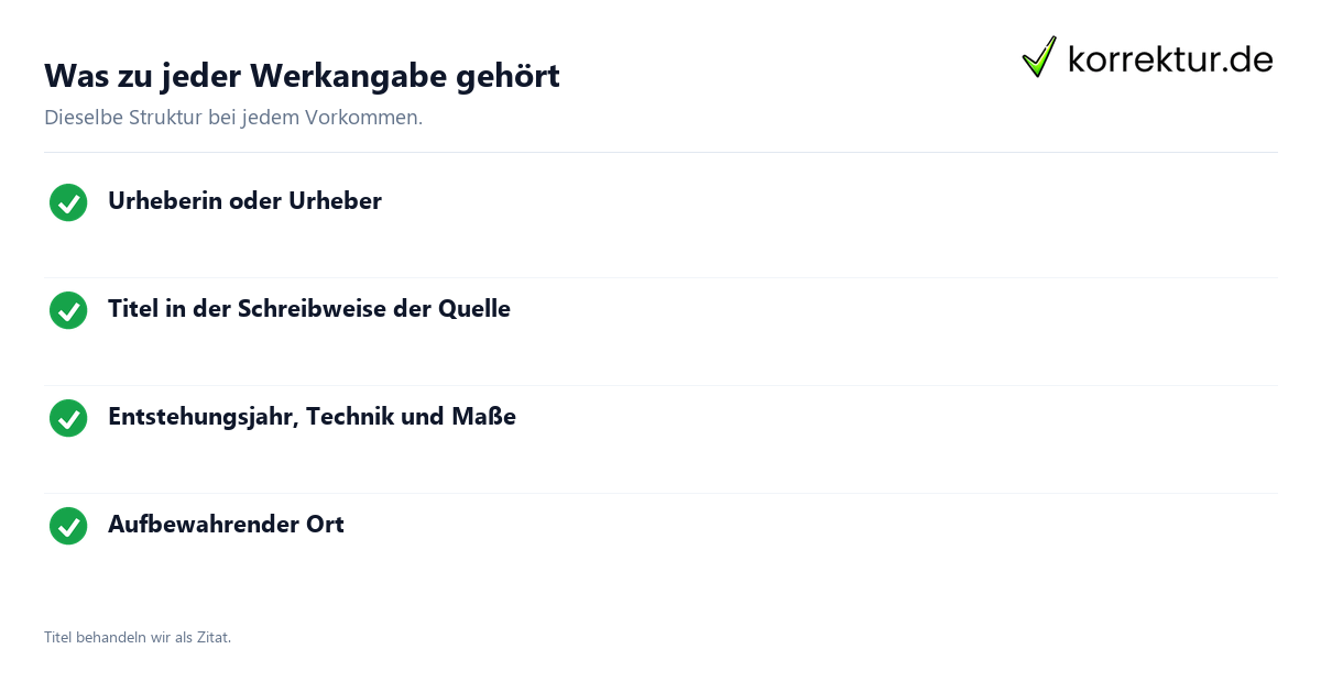 lektorat für: Kunstwissenschaft: Aufbau der Werkangabe