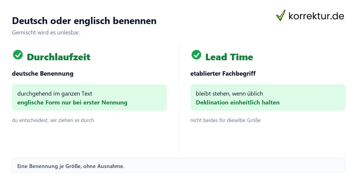 Deutsch oder englisch benennen Logistik-Lektorat: deutsche und englische Benennung