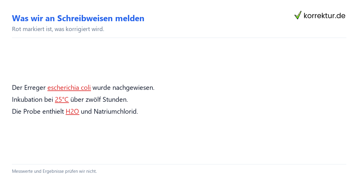Was wir an Schreibweisen melden Naturwissenschaften: gemeldete Schreibweisen