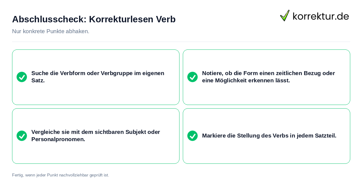 Konkreter Abschlusscheck zu Korrekturlesen Verb