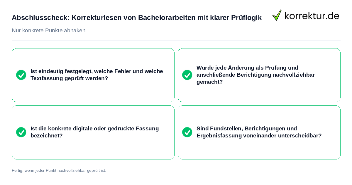 Konkreter Abschlusscheck zu Korrekturlesen von Bachelorarbeiten mit klarer Prüflogik
