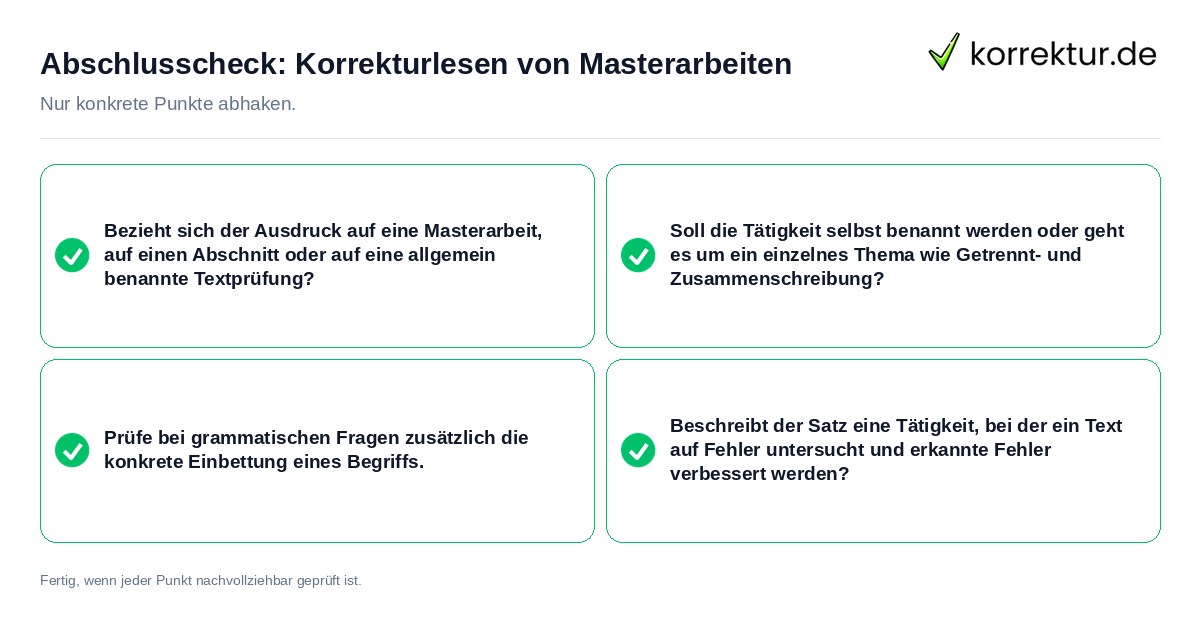 Konkreter Abschlusscheck zu Korrekturlesen von Masterarbeiten