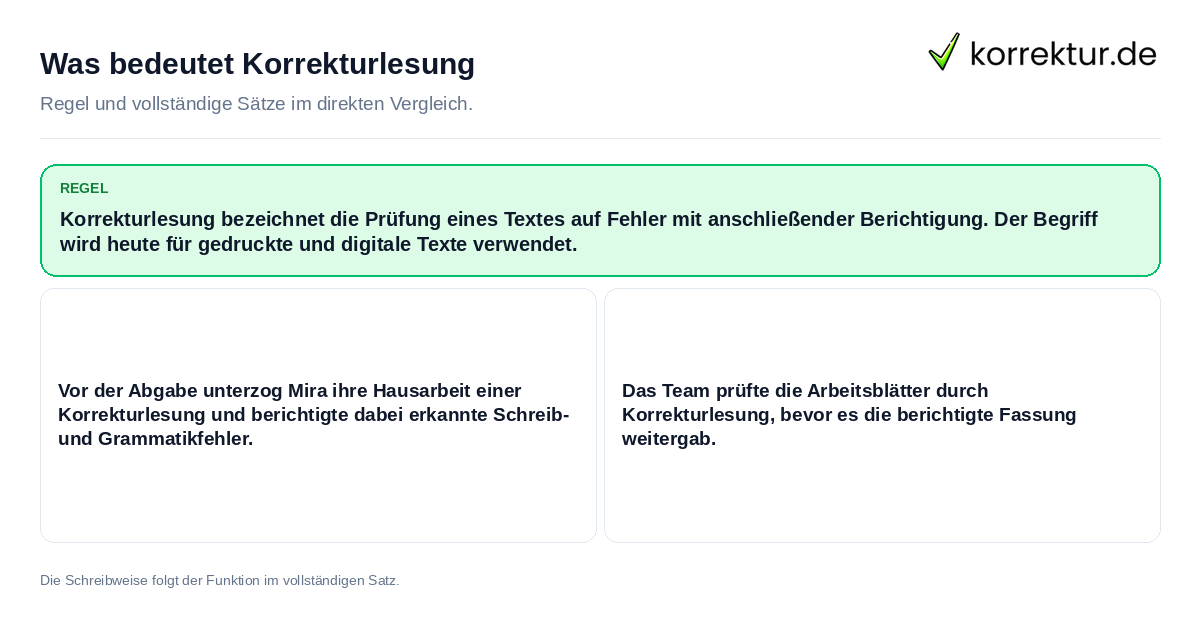 Konkrete Regel und vollständige Beispielsätze zu Was bedeutet Korrekturlesung
