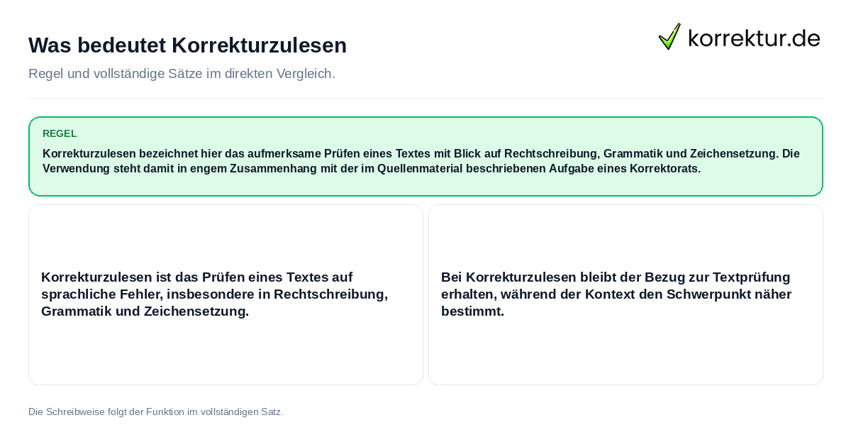 Konkrete Regel und vollständige Beispielsätze zu Was bedeutet Korrekturzulesen