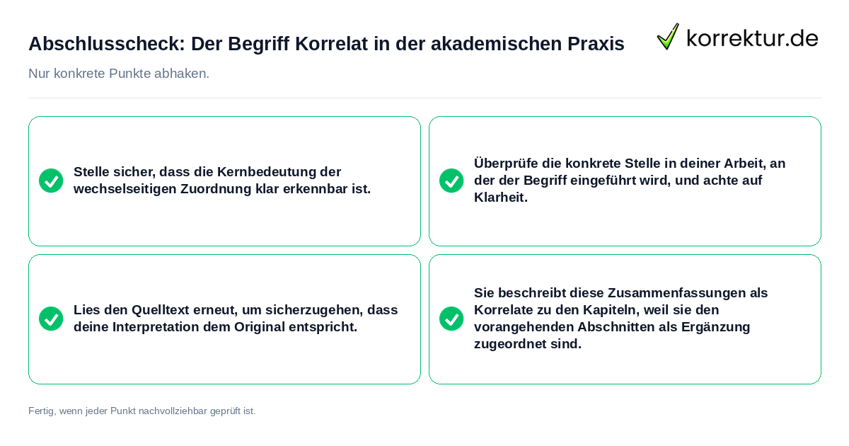 Konkreter Abschlusscheck zu Der Begriff Korrelat in der akademischen Praxis