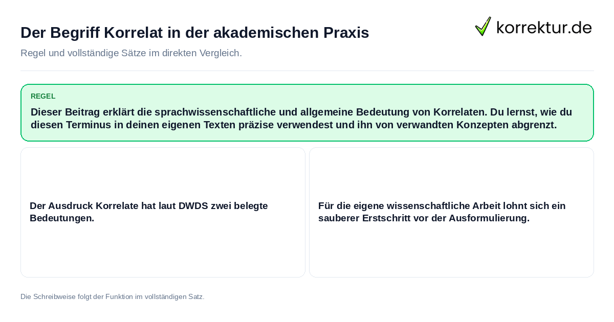 Konkrete Regel und vollständige Beispielsätze zu Der Begriff Korrelat in der akademischen Praxis