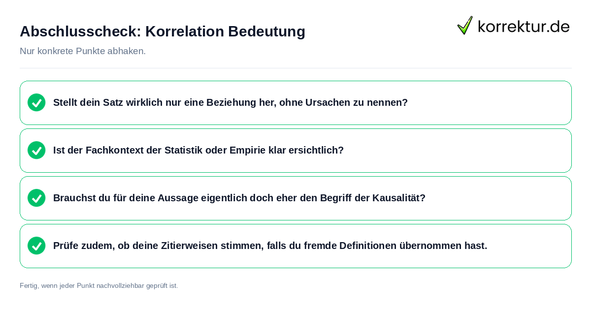 Konkreter Abschlusscheck zu Korrelation Bedeutung