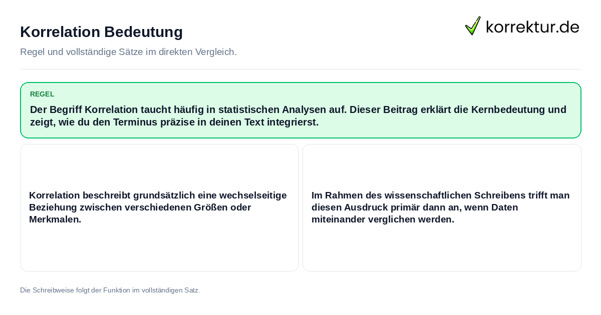 Konkrete Regel und vollständige Beispielsätze zu Korrelation Bedeutung