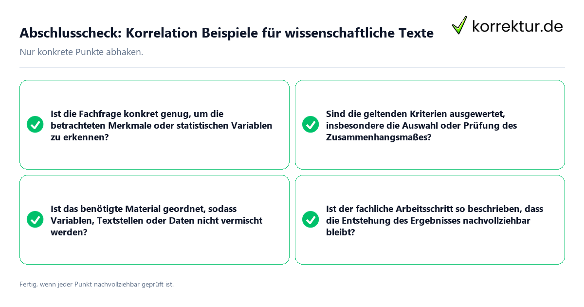 Konkreter Abschlusscheck zu Korrelation Beispiele für wissenschaftliche Texte