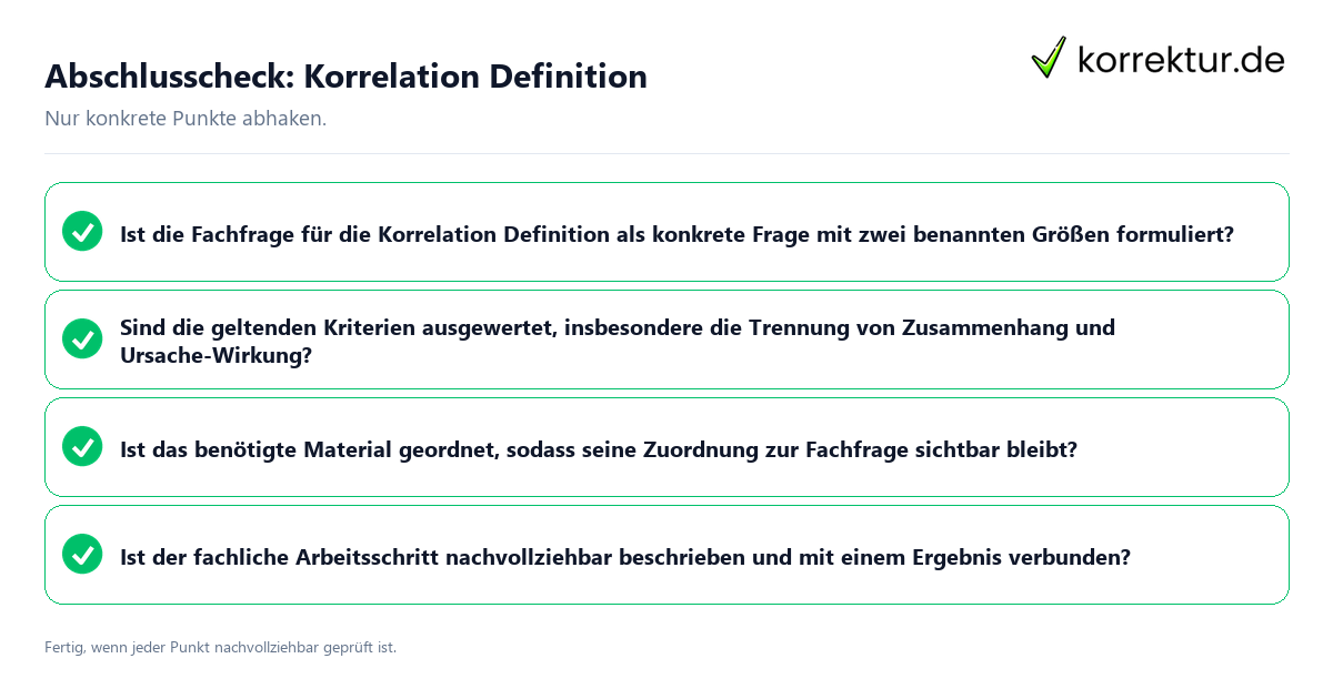 Konkreter Abschlusscheck zu Korrelation Definition
