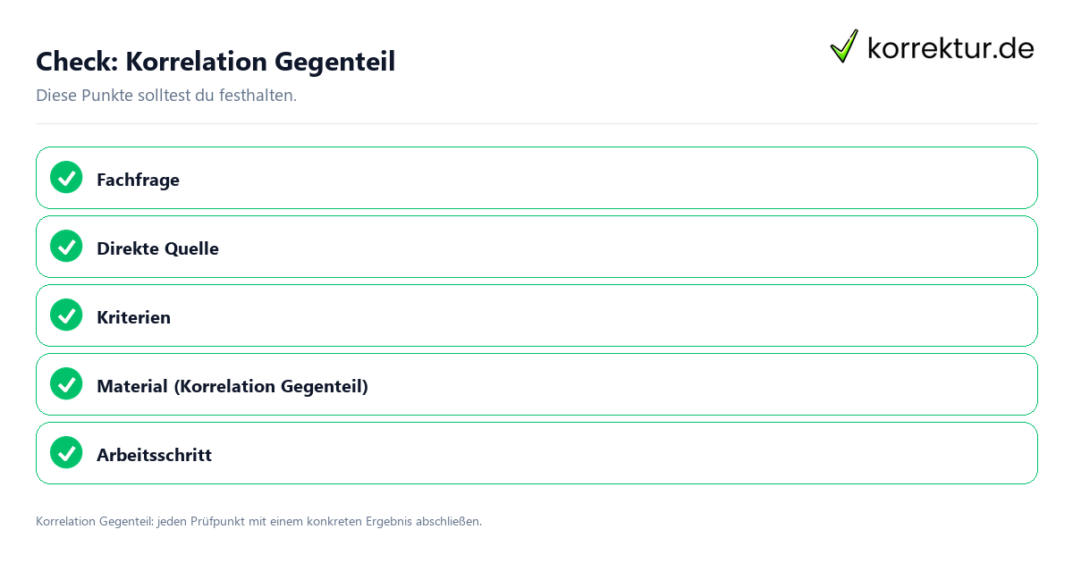 Korrelation Gegenteil mit einer themenspezifischen Checkliste