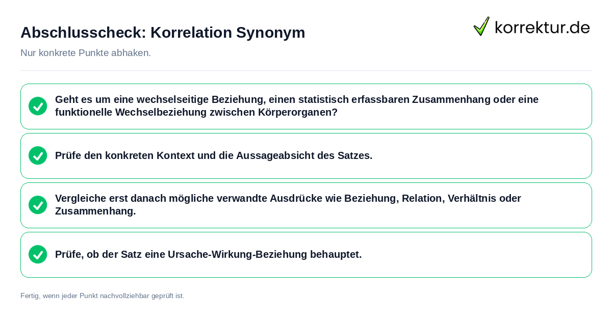 Konkreter Abschlusscheck zu Korrelation Synonym