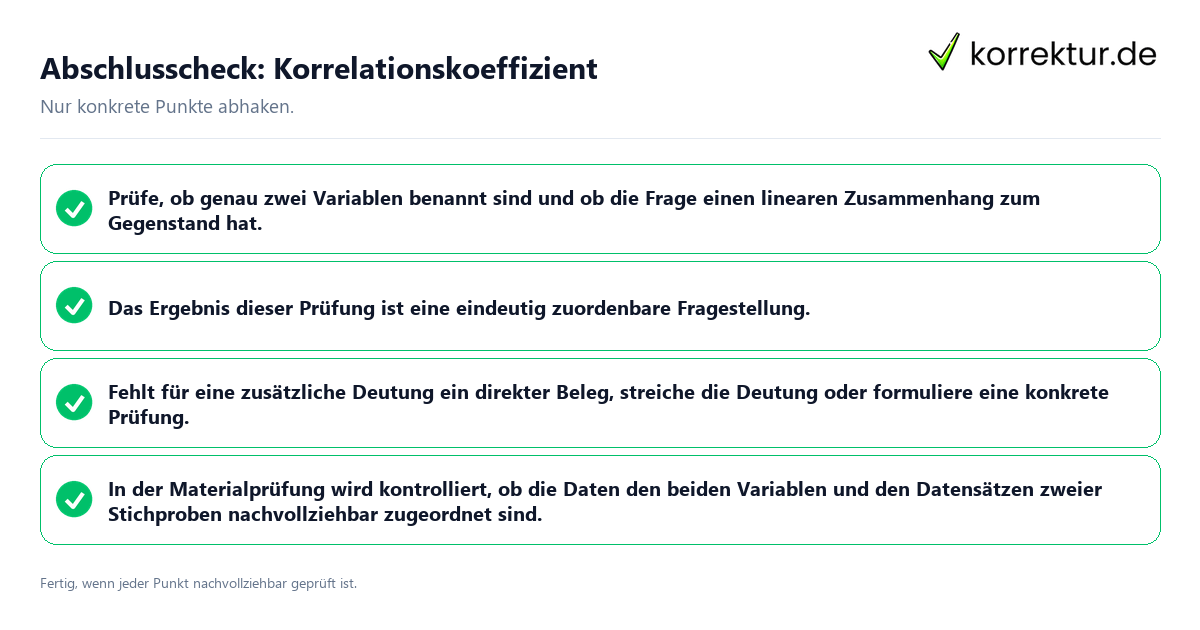 Konkreter Abschlusscheck zu Korrelationskoeffizient