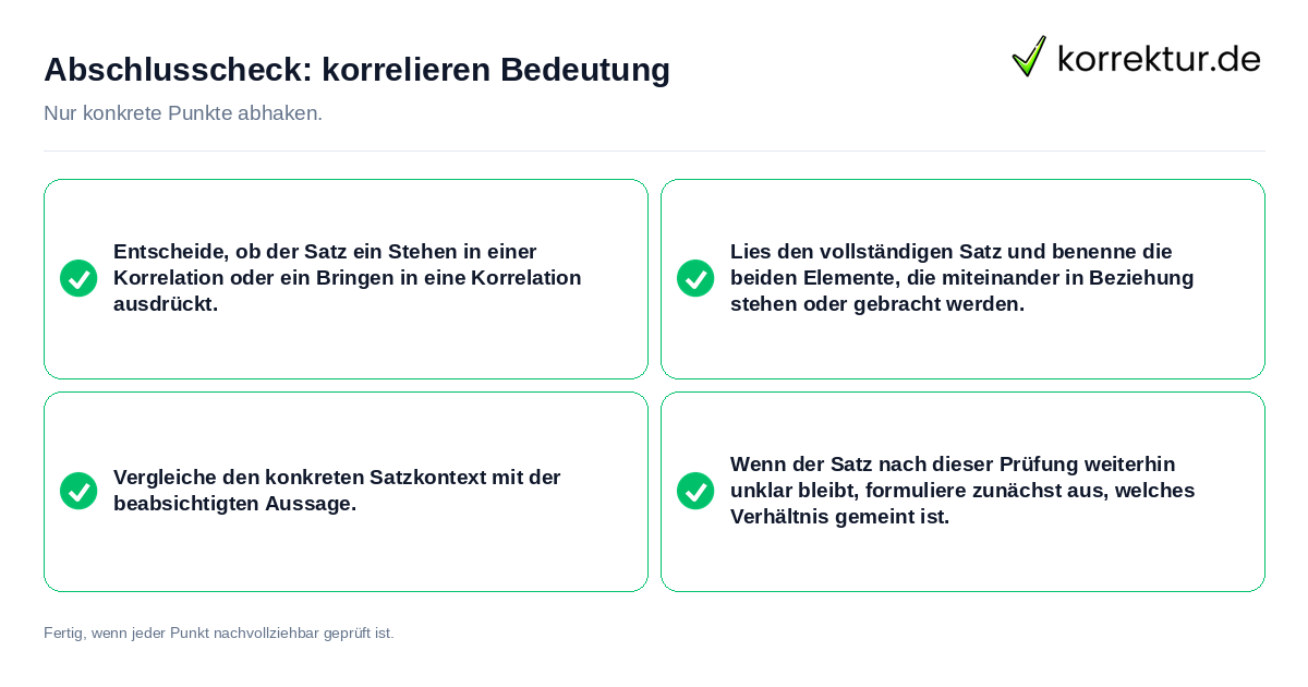 Konkreter Abschlusscheck zu korrelieren Bedeutung