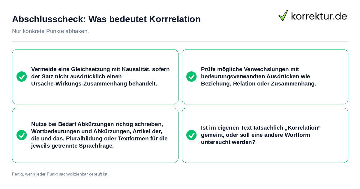 Konkreter Abschlusscheck zu Was bedeutet Korrrelation