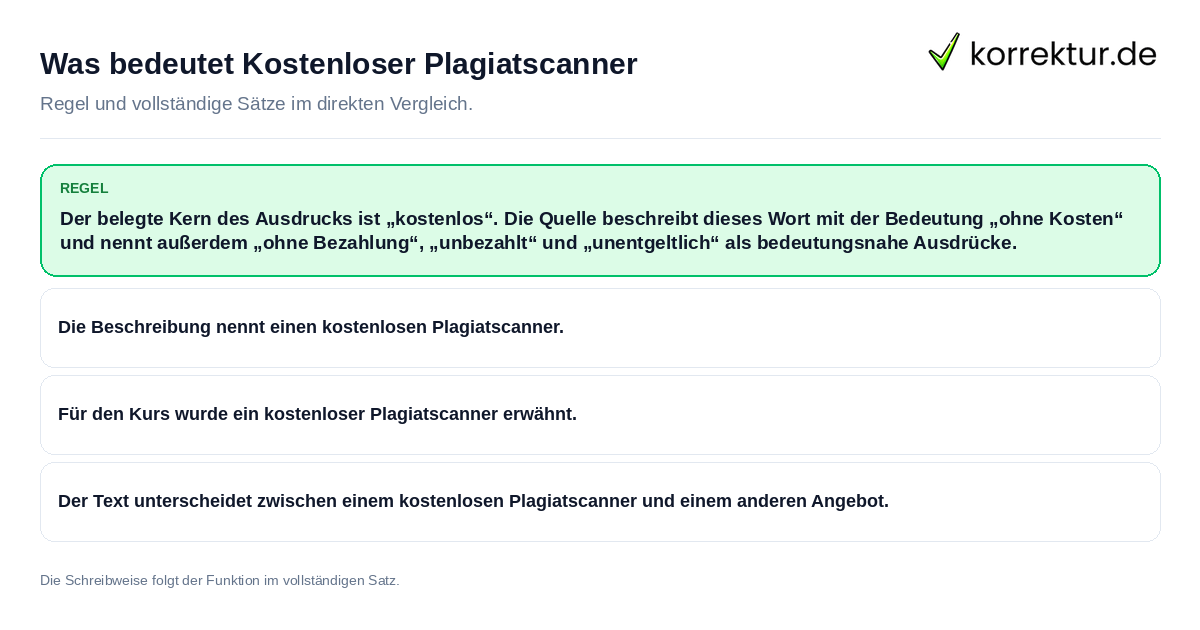 Was bedeutet Kostenloser Plagiatscanner Konkrete Regel und vollständige Beispielsätze zu Was bedeutet Kostenloser Plagiatscanner