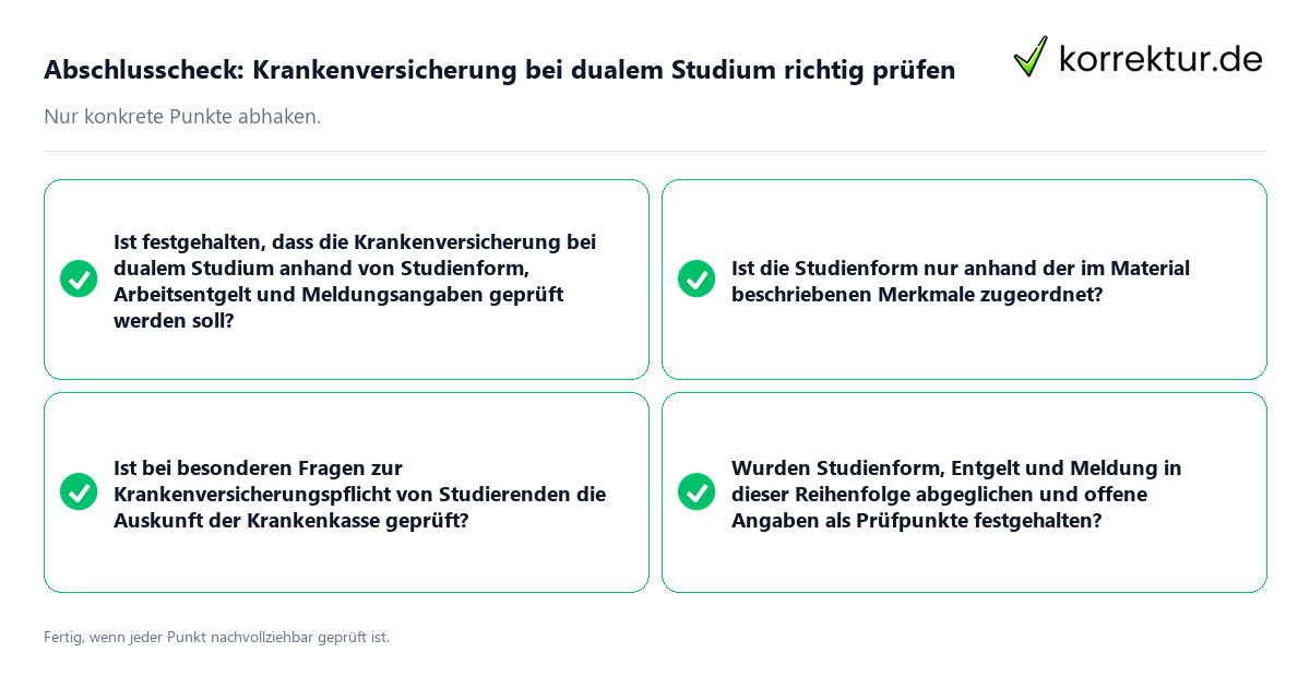 Abschlusscheck: Krankenversicherung bei dualem Studium richtig prüfen Konkreter Abschlusscheck zu Krankenversicherung bei dualem Studium richtig prüfen