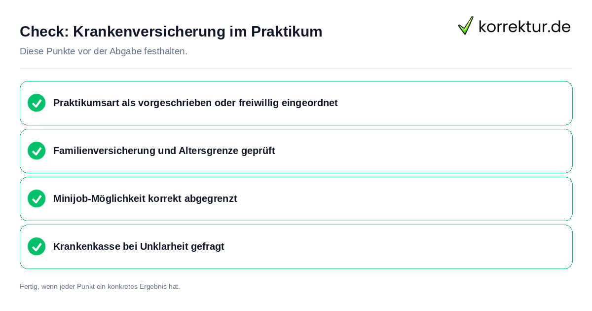Krankenversicherung im Praktikum: Prüfliste mit vier Punkten
