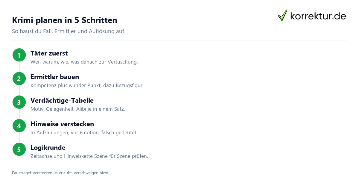 Krimi planen in 5 Schritten Krimi schreiben: Fall vom Täter aus rückwärts planen