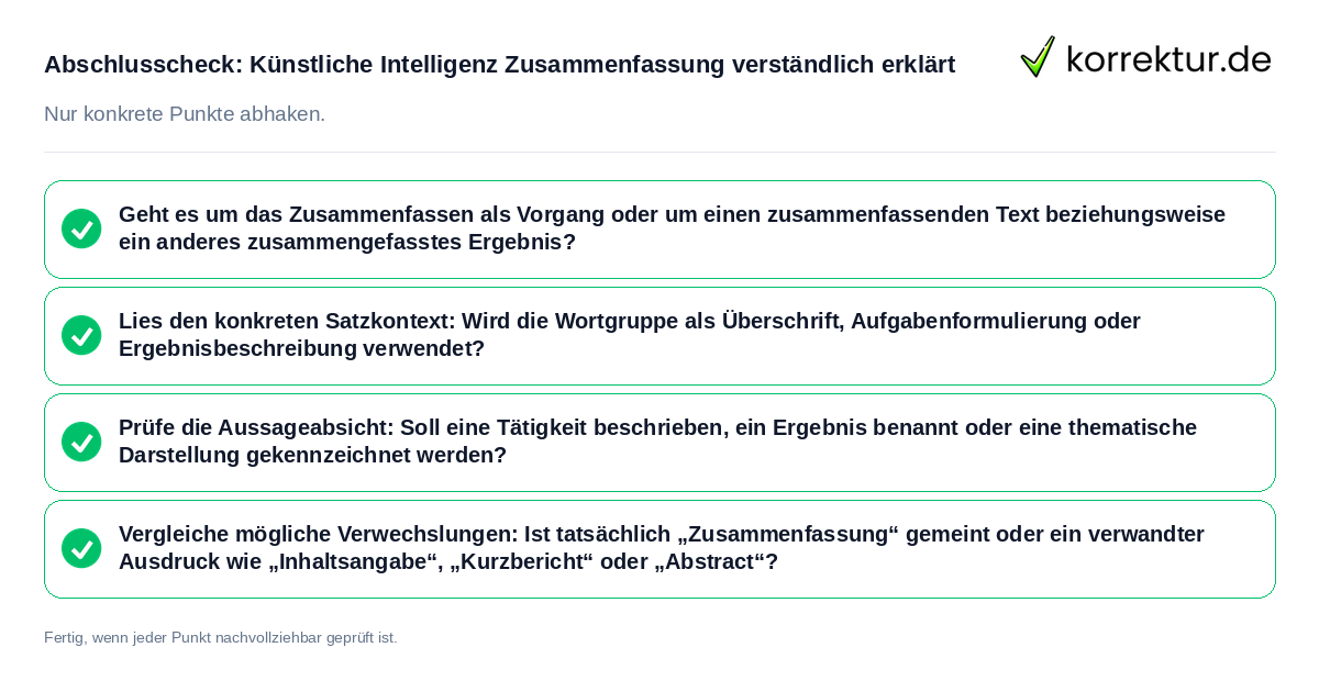 Abschlusscheck: Künstliche Intelligenz Zusammenfassung verständlich erklärt Konkreter Abschlusscheck zu Künstliche Intelligenz Zusammenfassung verständlich erklärt