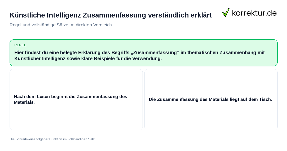 Künstliche Intelligenz Zusammenfassung verständlich erklärt Konkrete Regel und vollständige Beispielsätze zu Künstliche Intelligenz Zusammenfassung