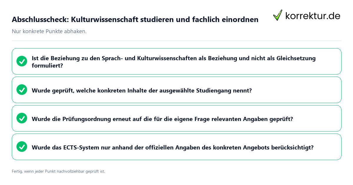 Abschlusscheck: Kulturwissenschaft studieren und fachlich einordnen Konkreter Abschlusscheck zu Kulturwissenschaft studieren und fachlich einordnen