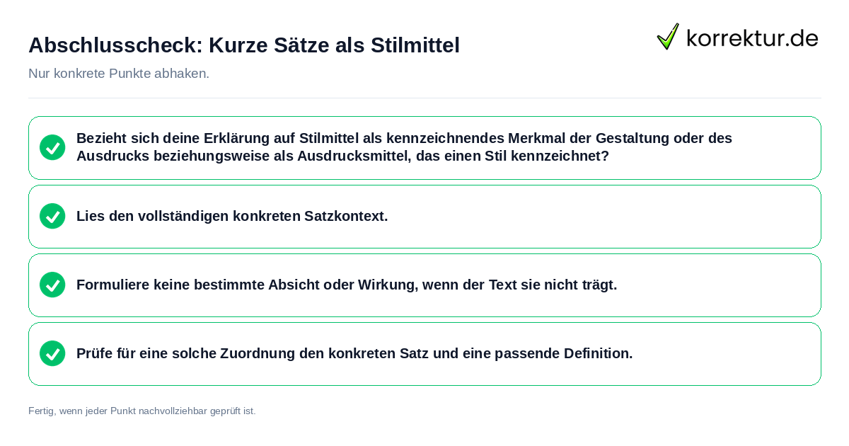Abschlusscheck: Kurze Sätze als Stilmittel Konkreter Abschlusscheck zu Kurze Sätze als Stilmittel