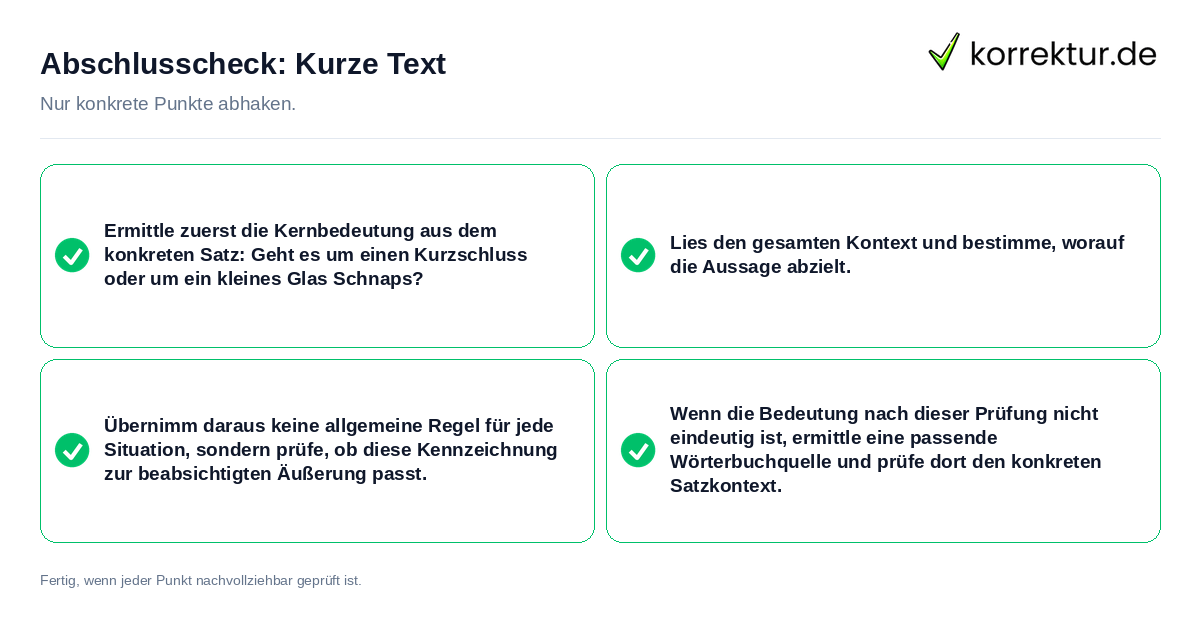 Konkreter Abschlusscheck zu Kurze Text