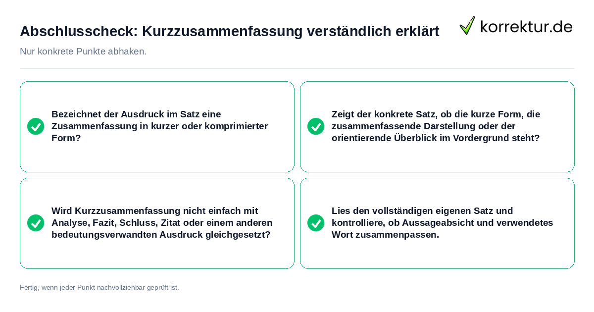 Konkreter Abschlusscheck zu Kurzzusammenfassung verständlich erklärt