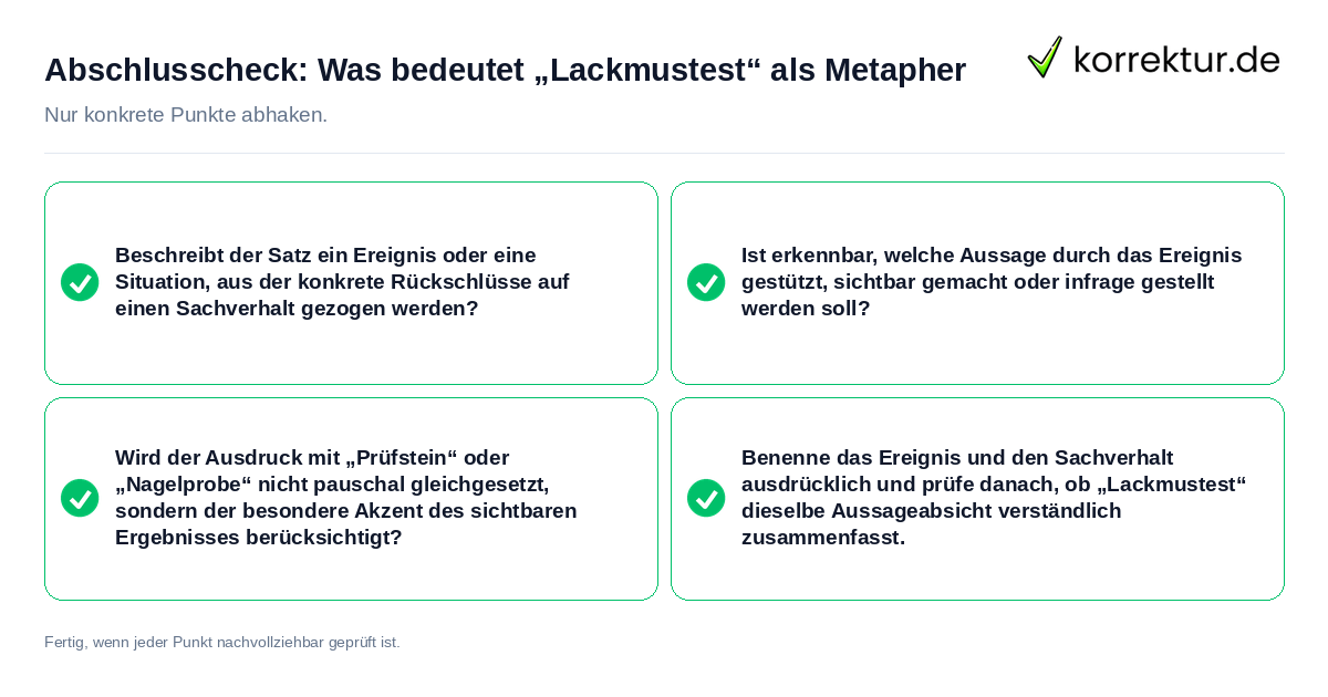 Abschlusscheck: Was bedeutet „Lackmustest“ als Metapher Konkreter Abschlusscheck zu Was bedeutet „Lackmustest“ als Metapher