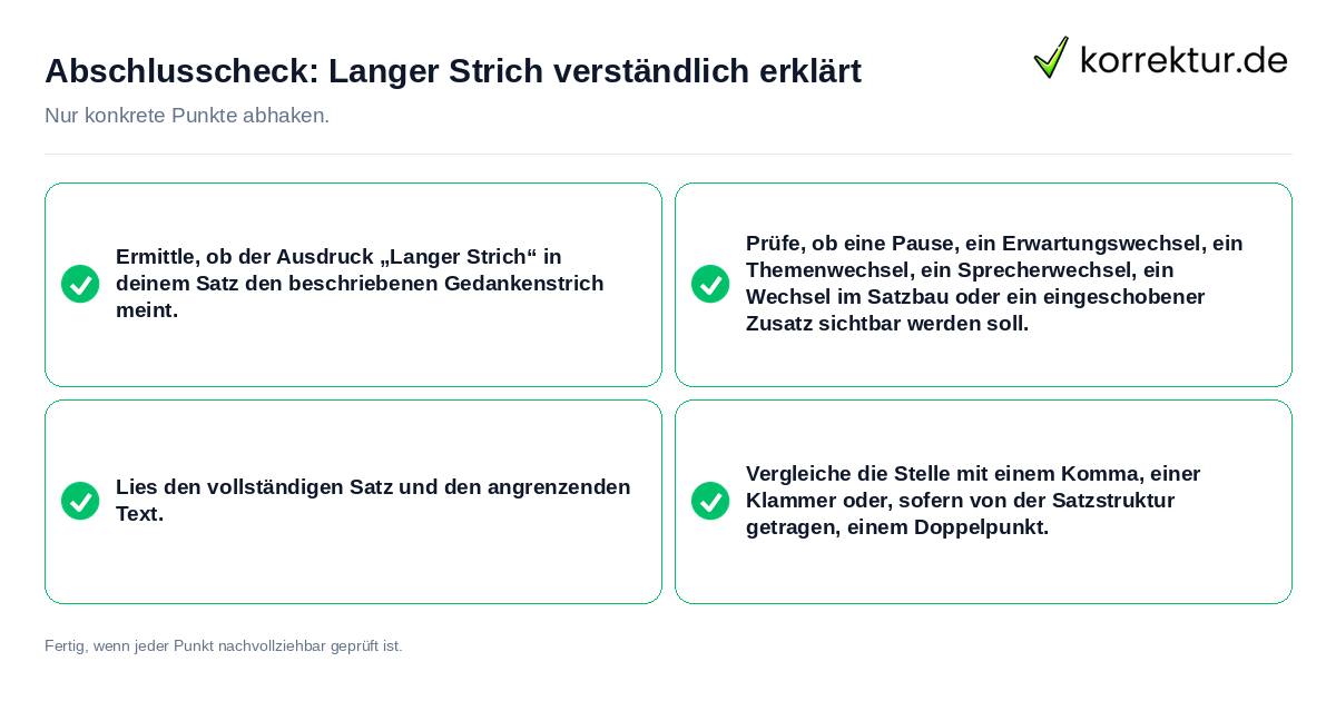Abschlusscheck: Langer Strich verständlich erklärt Konkreter Abschlusscheck zu Langer Strich verständlich erklärt