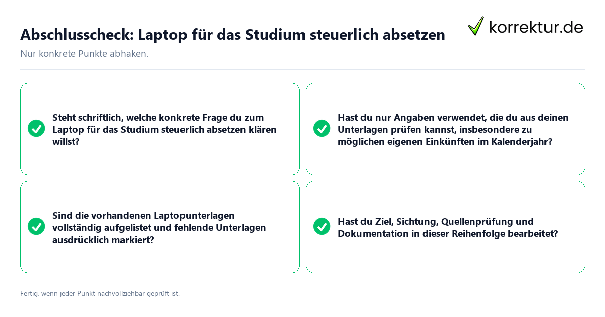 Konkreter Abschlusscheck zu Laptop für das Studium steuerlich absetzen